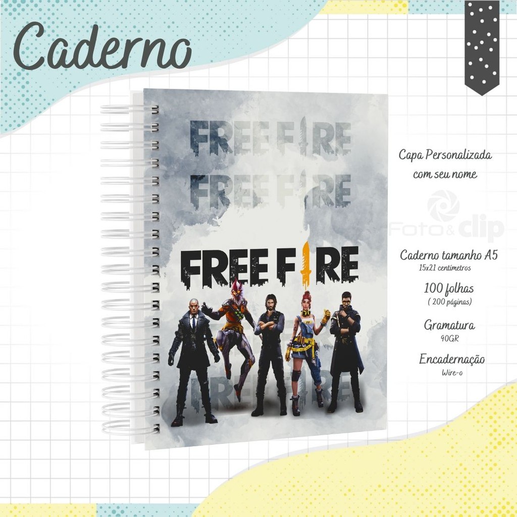 Caderno Free Fire A5 - 100 Folhas 15x21 (Tamanho Pequeno)