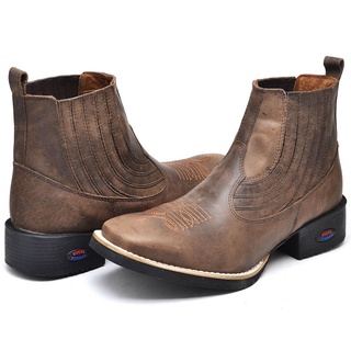 Bota Botina Texana 100% Couro Feito Para Você Confortável Macia Country Cano Baixo Bico Quadrado