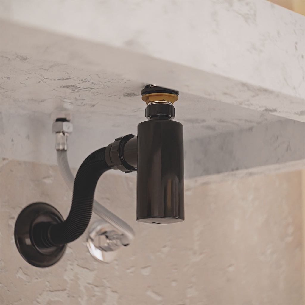 Sifão Universal Preto Linha Black Com Copo E Canopla Completa