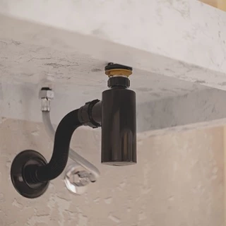 Sifão Universal Preto Linha Black Com Copo E Canopla Completa