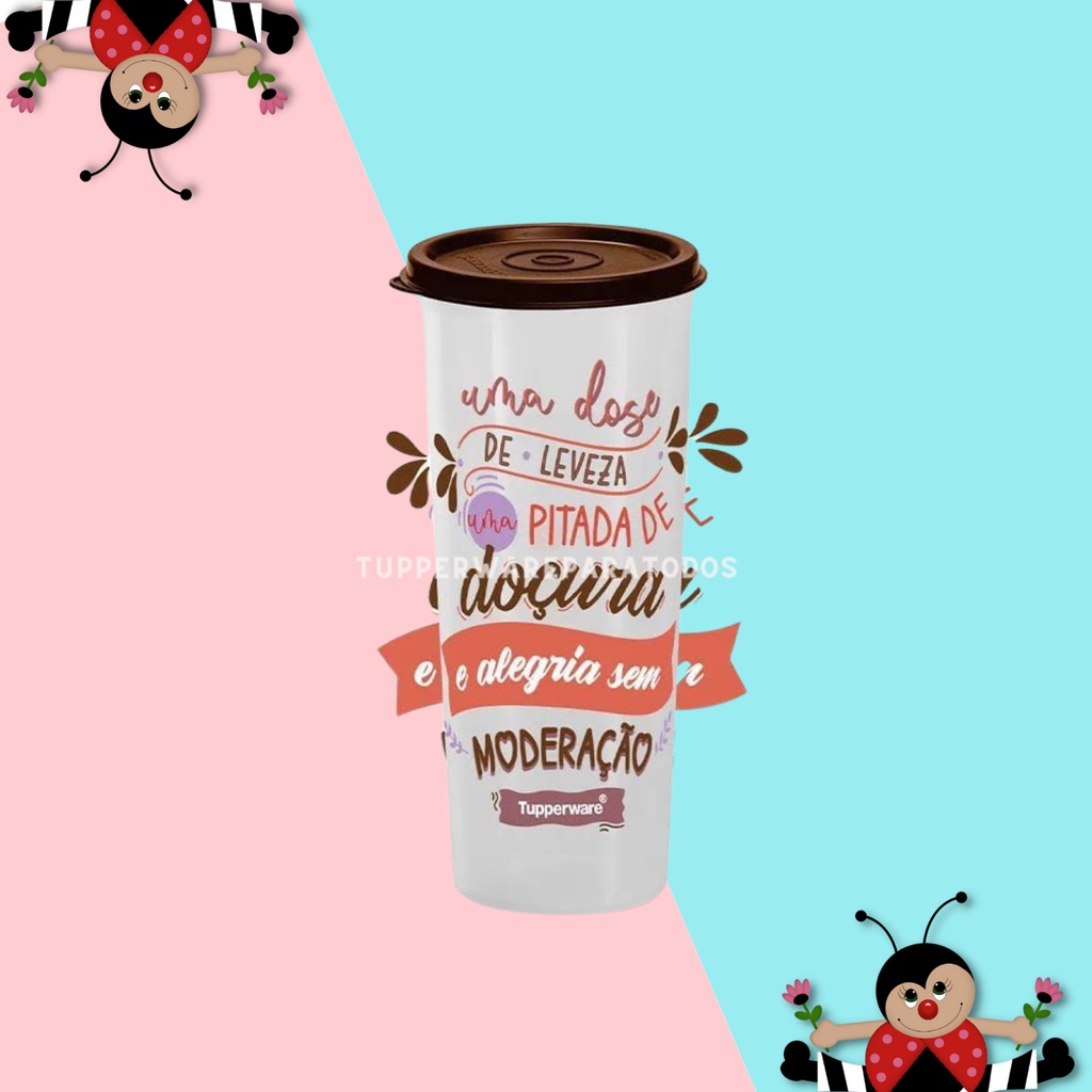 Copo Tupperware com Tampa 470ml Lettering Frases Inspiradoras - Kit ou ...
