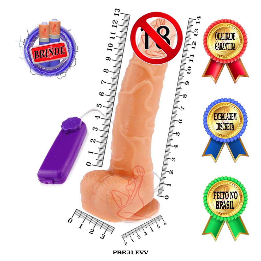 Pênis Realístico Hélios Com Vibrador, Ventosa e Saco Macia -13 cm  (Penetrável) X 3 cm, | Shopee Brasil