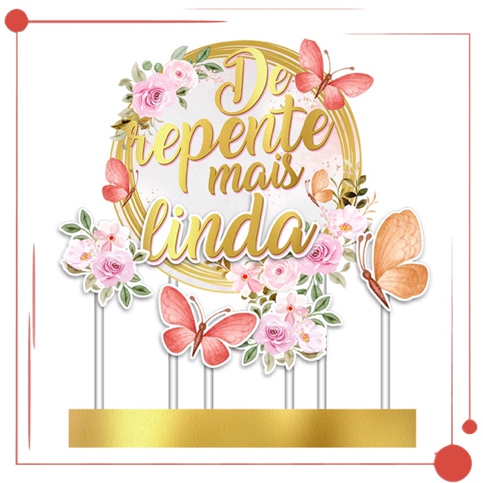 TOPO DE BOLO FLORAL TOPPER PERSONALIZADO FLORES TRINTOU ANIVERSARIO MULHER  BORBOLETAS FLORES DE PAPEL