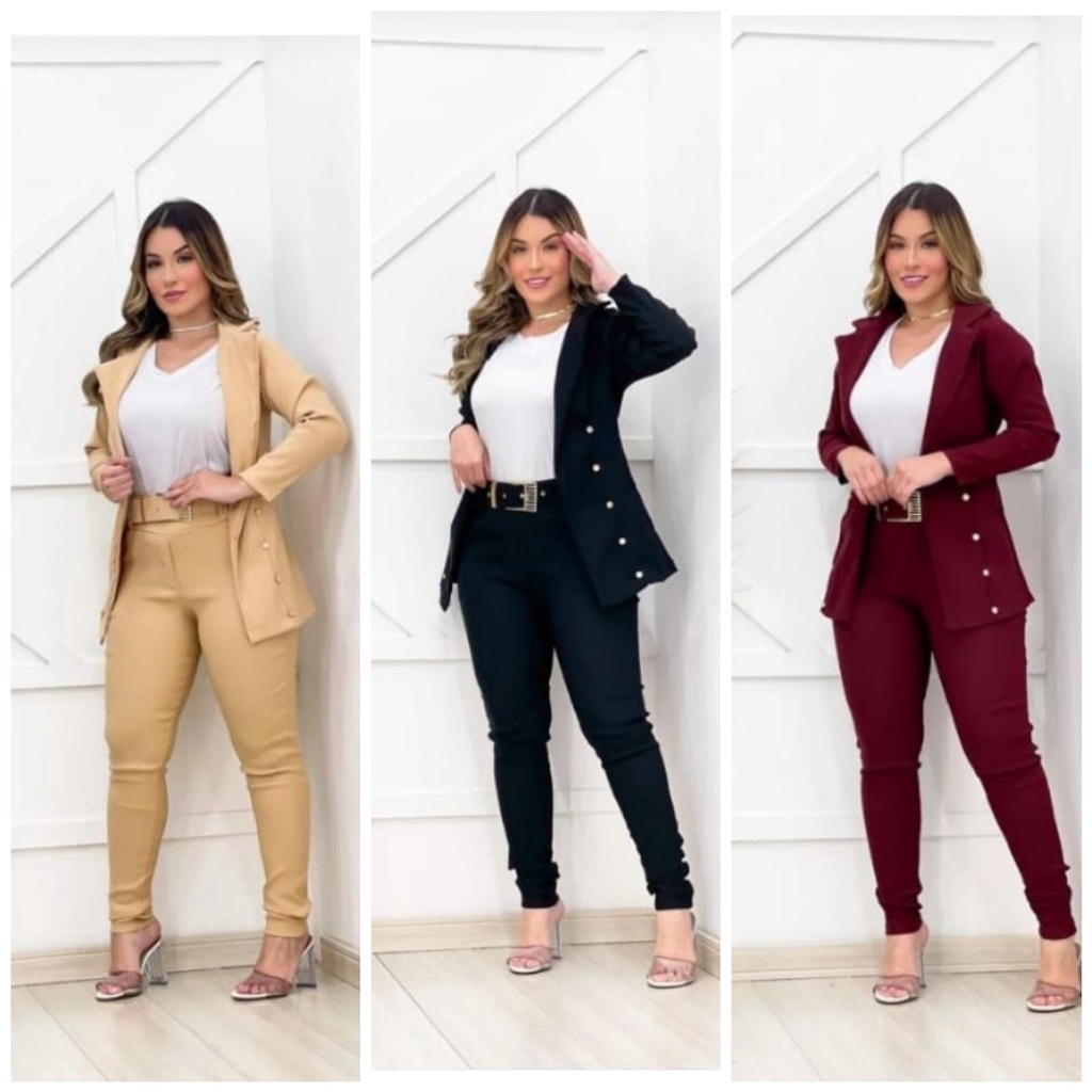 Conjunto Terno Feminino Blazer Social 3 botões com Calça Longa Social -  Cores diversas em Promoção na Americanas