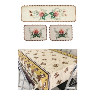 Kit Tapete Cozinha Emborrachada 3 Pcs + Toalha De Mesa 1,50