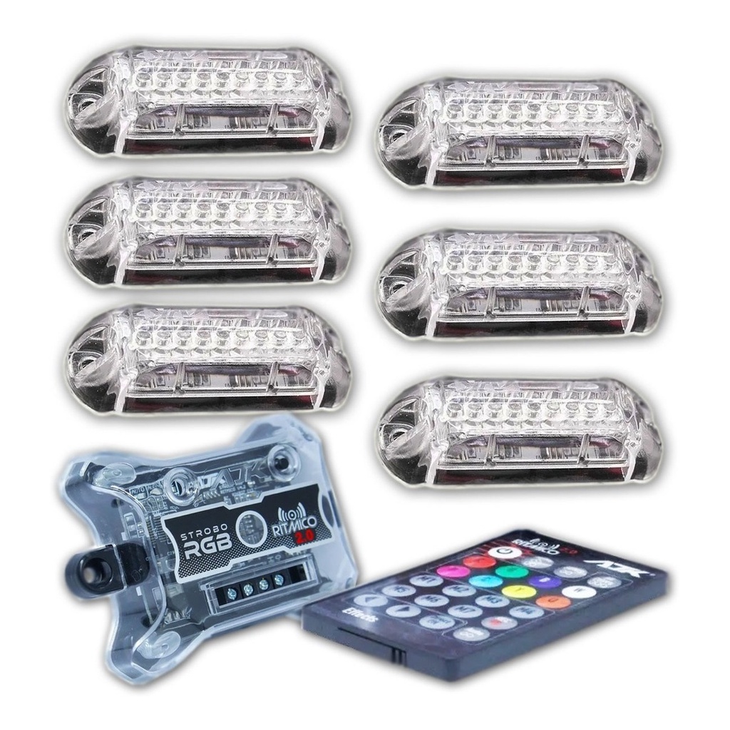 Kit Strobo Automotivo AJK RGB Rítmico IR Control 6 Faróis 3W - RGB 8 ...