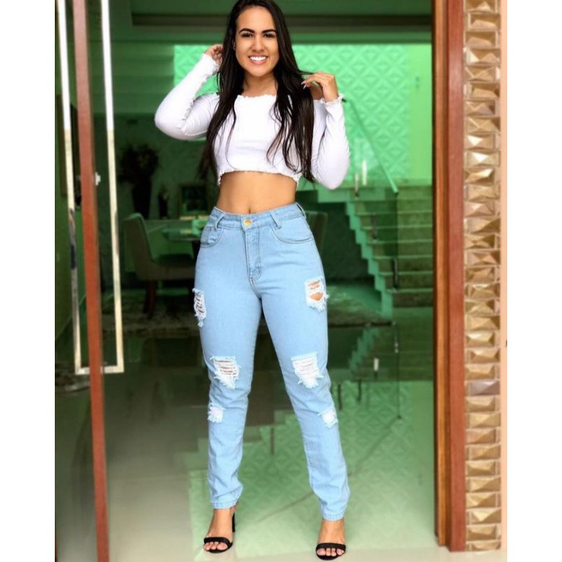 Calça jeans sale clara rasgada