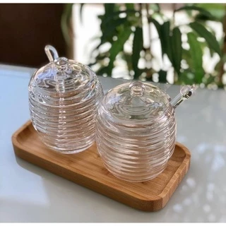 kit 2 Peças Meleira e Açucareiro 210ml Colmeia Cristal Lyor