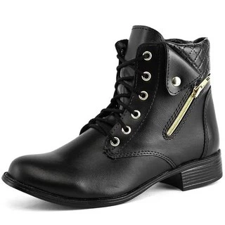 Bota Feminina Cano Curto Médio Coturno Zíper Exclusiva