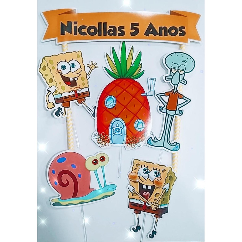 Topo Topper de Bolo Personalizado Bob Esponja | Shopee Brasil