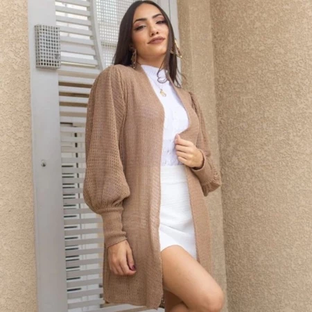 Cardigan Manga Bufante Inverno por