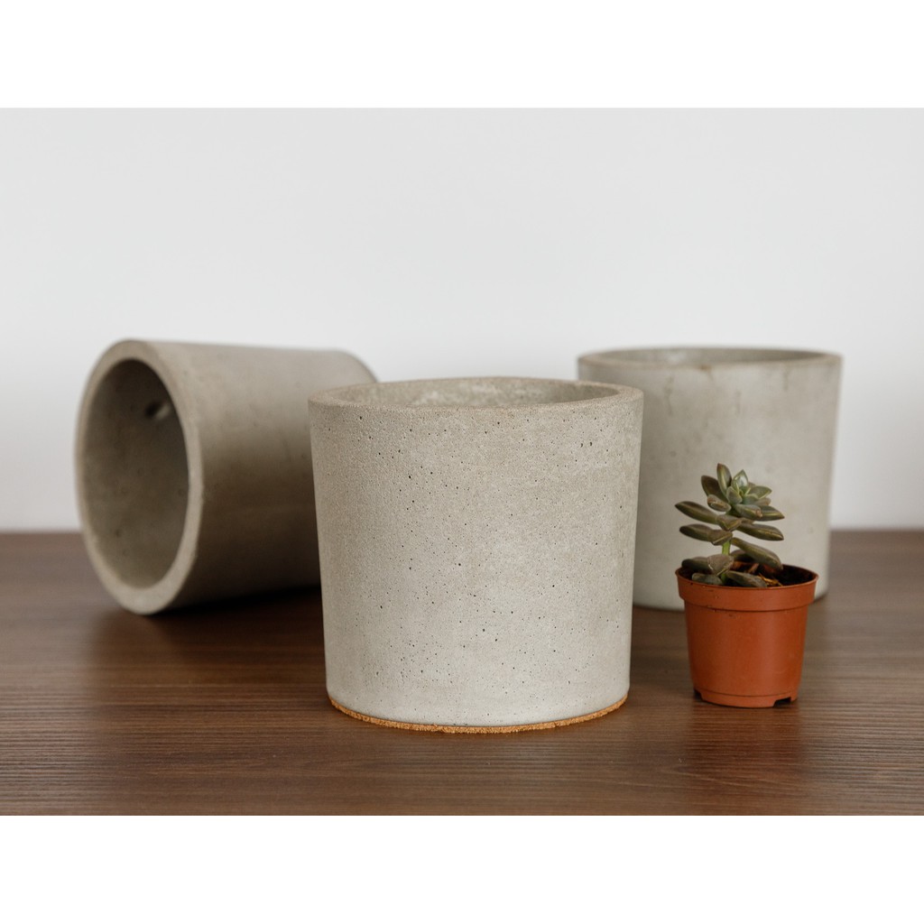 Vaso de Concreto Redondo Grande Cimento Artesanal