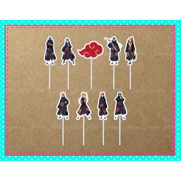 100 Toppers Tags 3d Plaquinha Doces Aniversário Akatsuki | Shopee Brasil