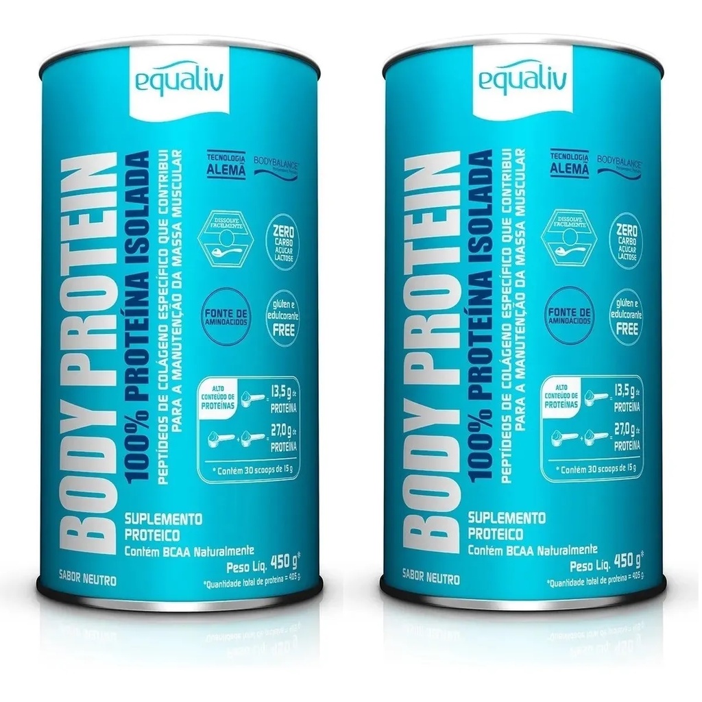 Kit 2x Body Protein Equaliv Neutro 100% Proteína Isolada 450g | Shopee ...