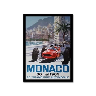 Quadro Decorativo Vintage Formula 1 GP de Monaco 1965 tamanho 60x40cm com Moldura