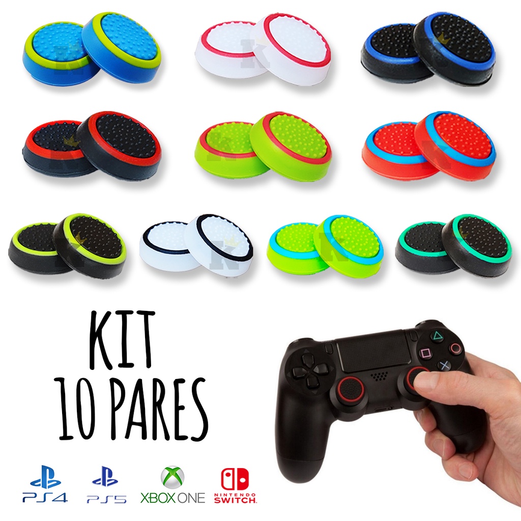 Kit 10 Pares 20 unidades de Grip Silicone Botão Ps3 Ps4 Ps5 Xbox Wii