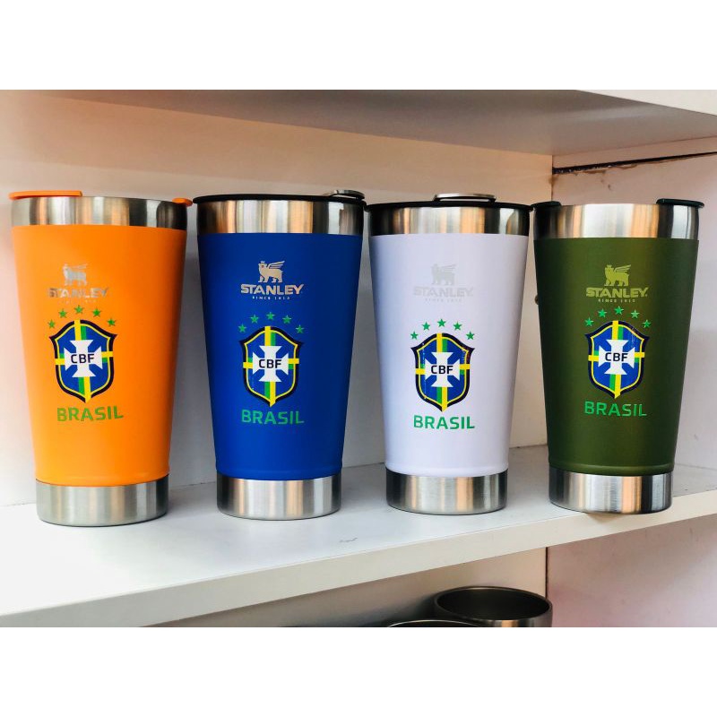 Copo Térmico Cerveja Com Tampa Stanley personalizado selecao brasil 473ml