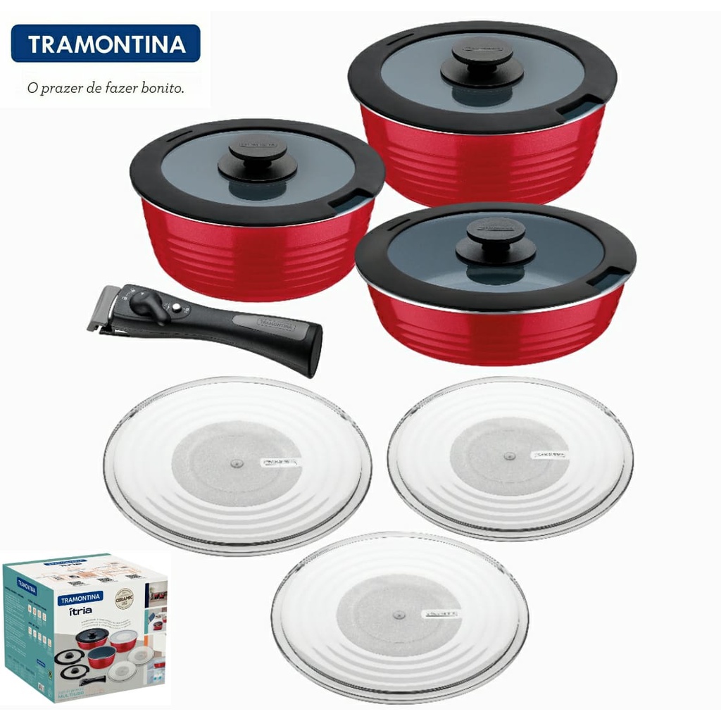 Conjunto de Panelas de Ceramica tramontina 10 peças vermelho | Shopee ...