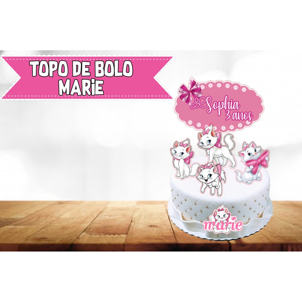 Topo De Bolo Personalizado Aniversário Gatinha Marie