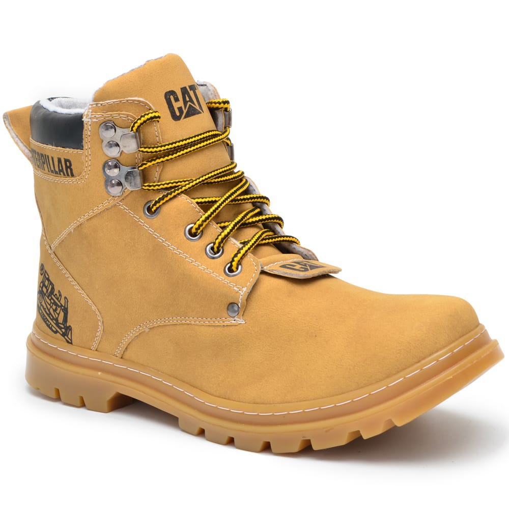 Bota Masculina CAT Caterpillar 090 Couro Legítimo Amarelo Cúrcuma