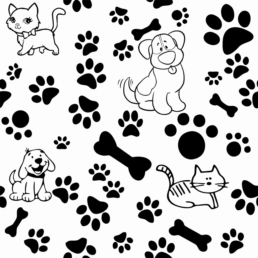 Papel de Parede Cachorros e Gatos Branco e Preto-1070