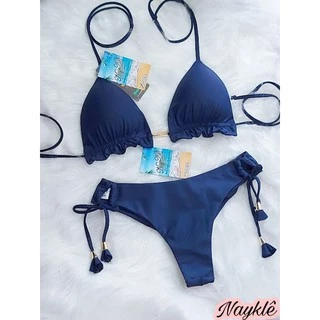Biquini Cortininha com Calcinha Fio Duplo Azul Marinho em Oferta na Shopee