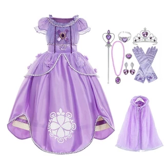 Princesa Sophia O Primeiro Meninas Vestido De Festa Até Manga Sopro Tornozelo Comprimento Lantejoulas Tulle Fantasia Crianças De Aniversário Cosplay