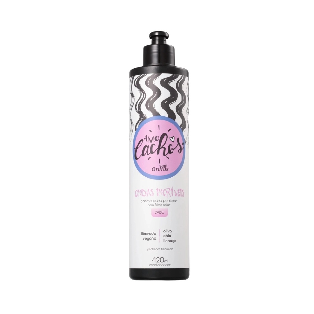 Creme Para Pentear 2ABC Ondas Incríveis Vegano Amo Cachos Griffus 420ml