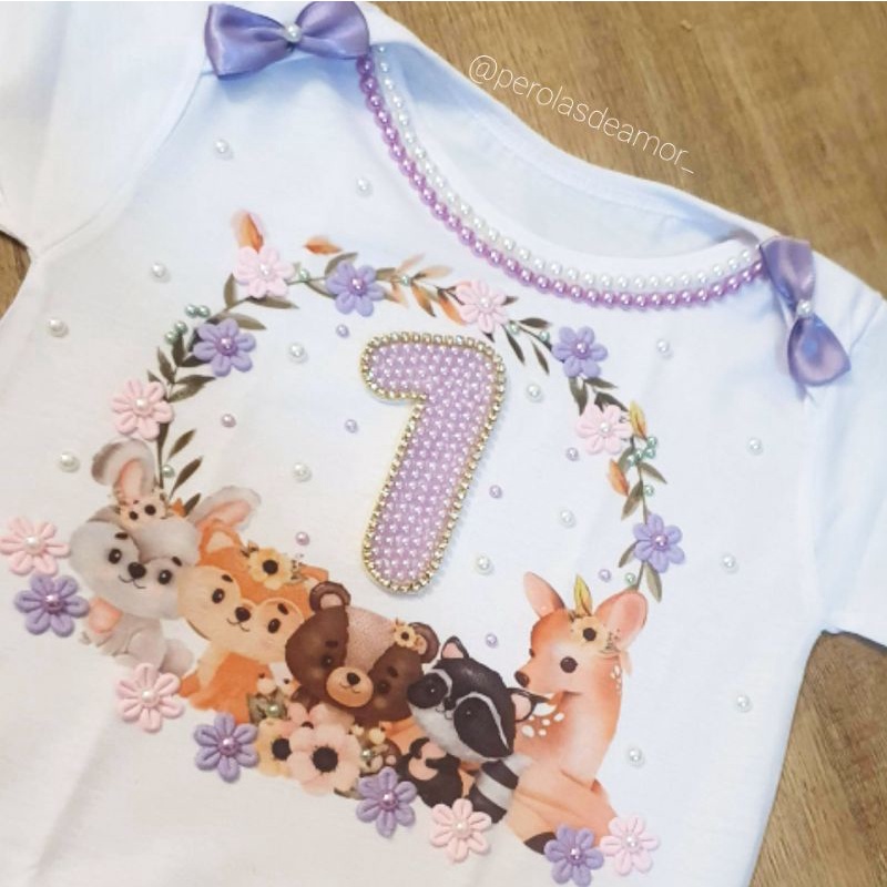 Body mesversário bosque encantado personalizado em pérolas infantil temático roupas para bebês