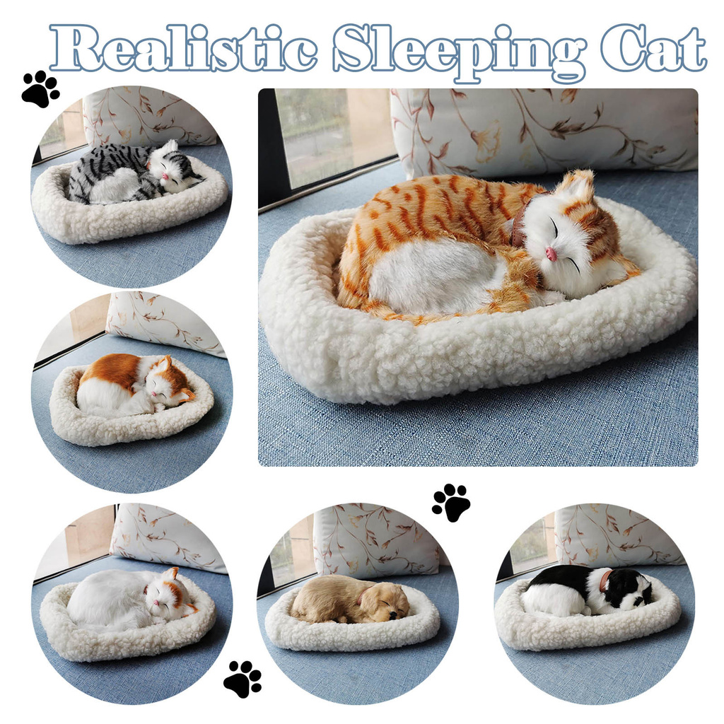 Um, Realista Sleeping Plush Respirando Gato Peludo Gato Com