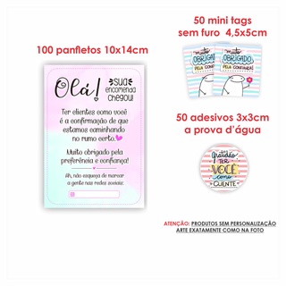 Kit Papelaria Combo Empreendedor Panfletos Agradecimento ao Cliente + Mini cartões Tag sem Furo + Adesivos mod 37
