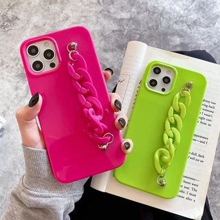 Capa Flexível De Silicone Em Cores Pastéis Fluorescência Com Alça De Pulso Para IPhone 11/12/13 Pro Max/7/8 Plus/X/XR/XS