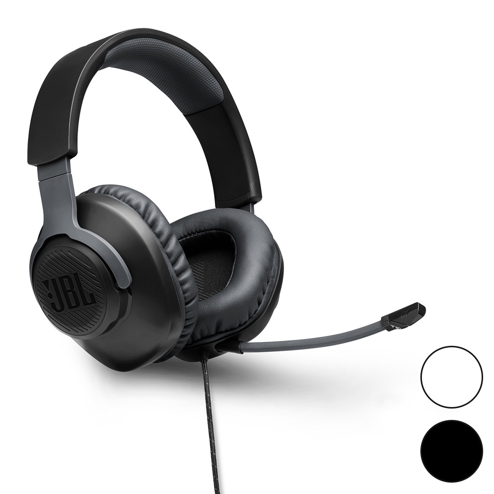 Headset Over Ear Gamer Quantum 100 Jbl Com Fio Microfone Removível Flip Up Preto Branco