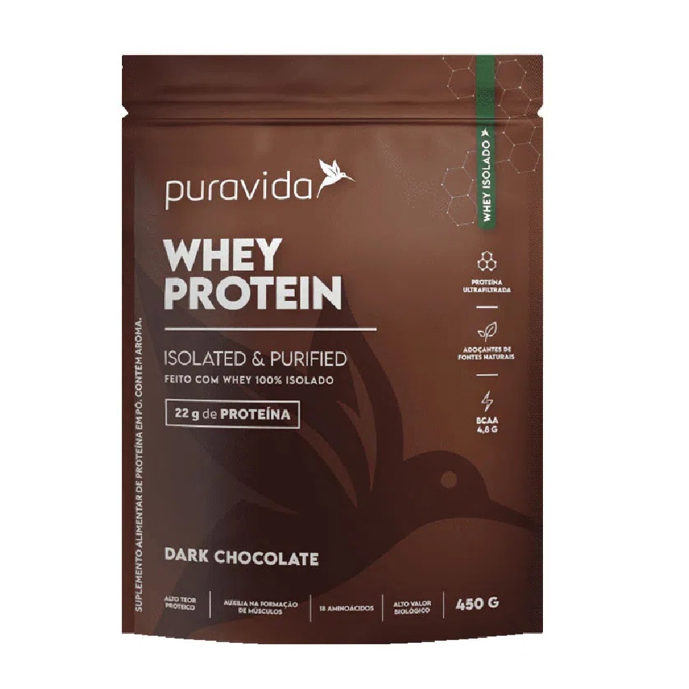 Whey Protein 100% Isolado Dark Chocolate – Puravida 450g