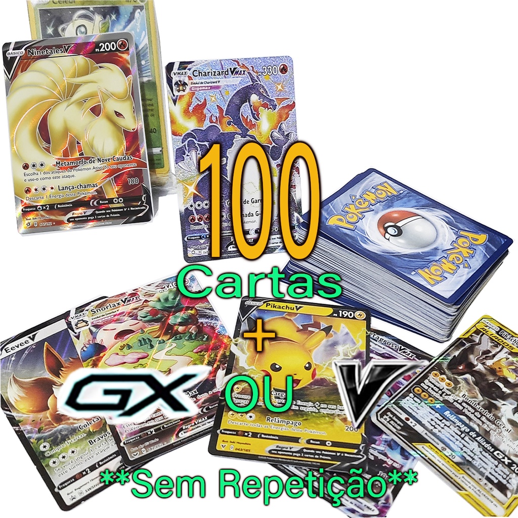 Lote Kit Pokemon 100 Cartas Aleatórias Sem Nenhuma Repetida - R$ 69,9