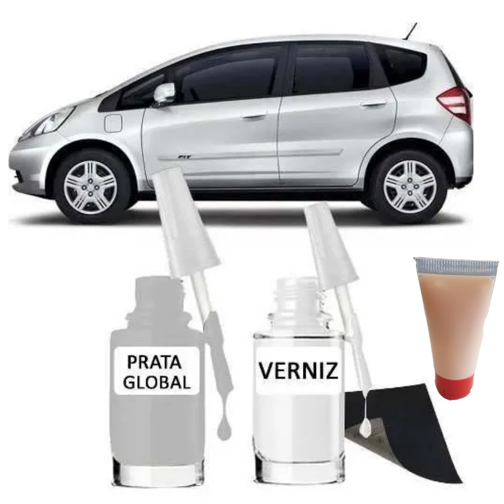 Tinta Tira Risco Automotivo Honda Fit Prata 10ml + Cera De Polir 15ml Para Polimento