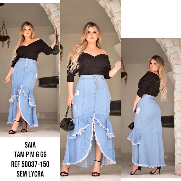 Saia Betina Jeans  Por Katia Vilar Moda Clássica