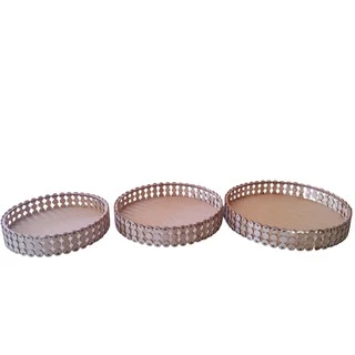 Trio de Bandeja Redonda Modelo Perola em MDF CRU 3 bandeijas