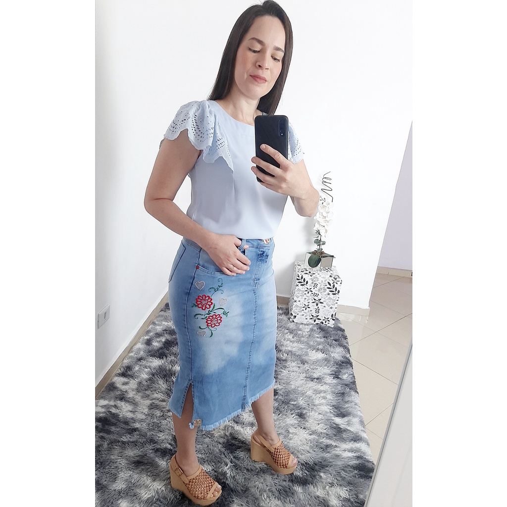 Saias best sale jeans bordadas