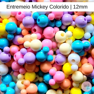 Entremeio Mickey Colorido 12mm - 20 unidades - Miçanga Infantil de Mickey - 10 gramas