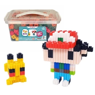 Brinquedo Pedagogico Blocos de Montar Ash e Pikachu 276 Peças Personagens 3D Diversão Criativade