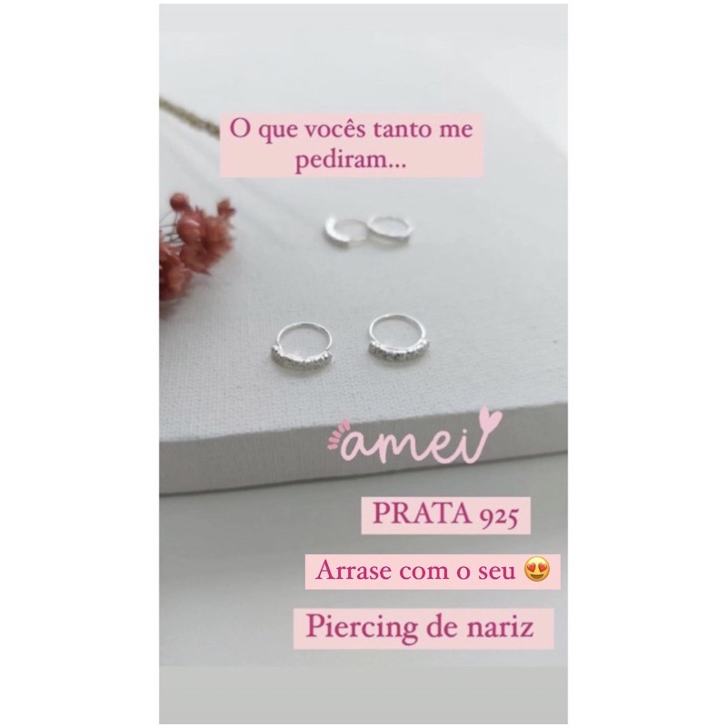 Piercing argola fininha de nariz cravejada em zircônias brilhantes Prata  925Bub Gli Piercings & Trend´s