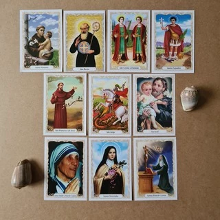 Santinhos de Papel de Santos e Santas Católicas de 9,5cmx6,5cm 100 unidades