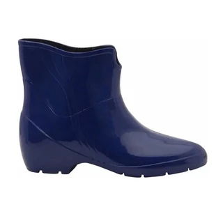Galocha Bota Feminina Cano Curto Azul Marinho Borracha Chuva Pat