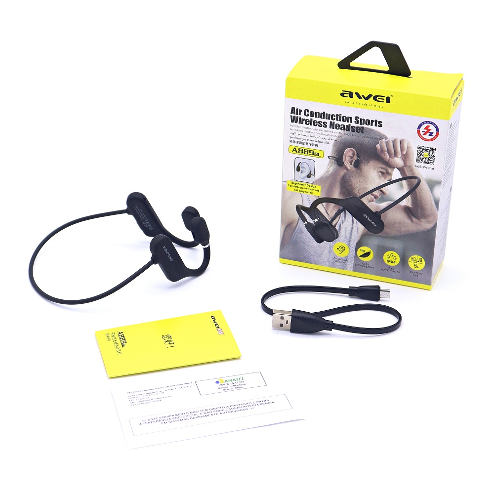 Fone de Ouvido Sem Fio Esportivo de Condução Óssea – Awei A889BL