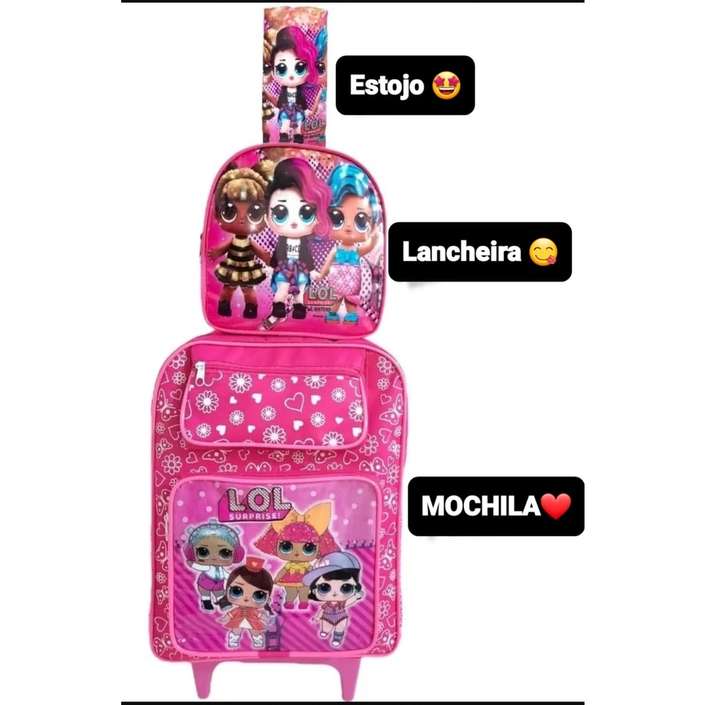 KIT ESCOLAR INFANTIL MOCHILA RODINHA +LANCHEIRA +ESTOJO PERSONAGEM LOL SURPRISE