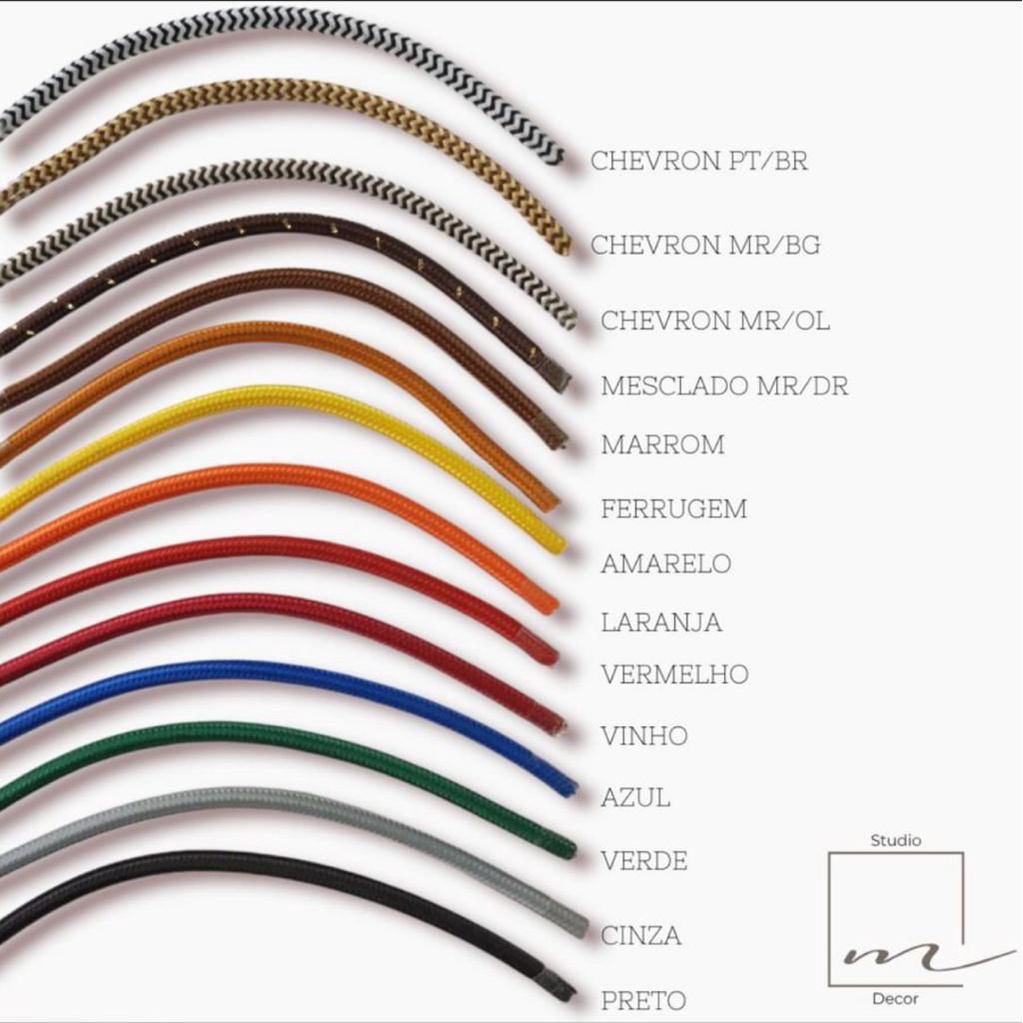Fio Cabo Elétrico Revestido Com Tecido P/ Luminária E Abajur 1 METRO - Varias cores - decoração