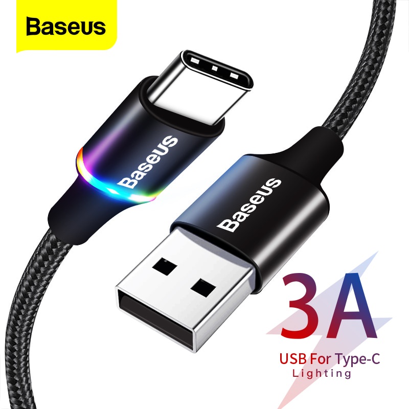 Baseus 3A USB Type C Cable Quick Charge 3.0 Silicone Cable Compatible For Samsung S20 S10 Xiaomi Huawei P40