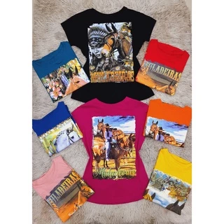 Camiseta Feminina Muladeira ,kit com 5 peças ,blusinha rodeio,traiada cavalgado.