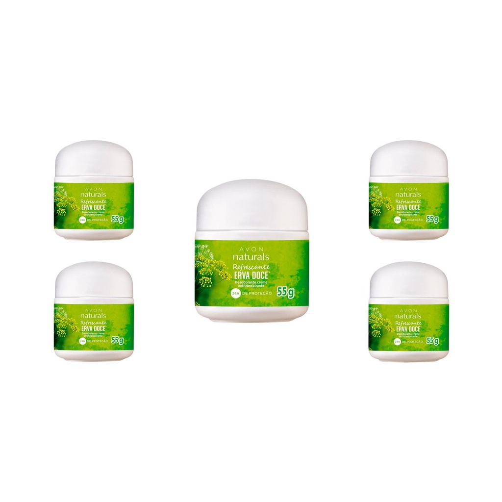 Kit com 5 Desodorantes Erva Doce Desodorante Creme Antitranspirante A